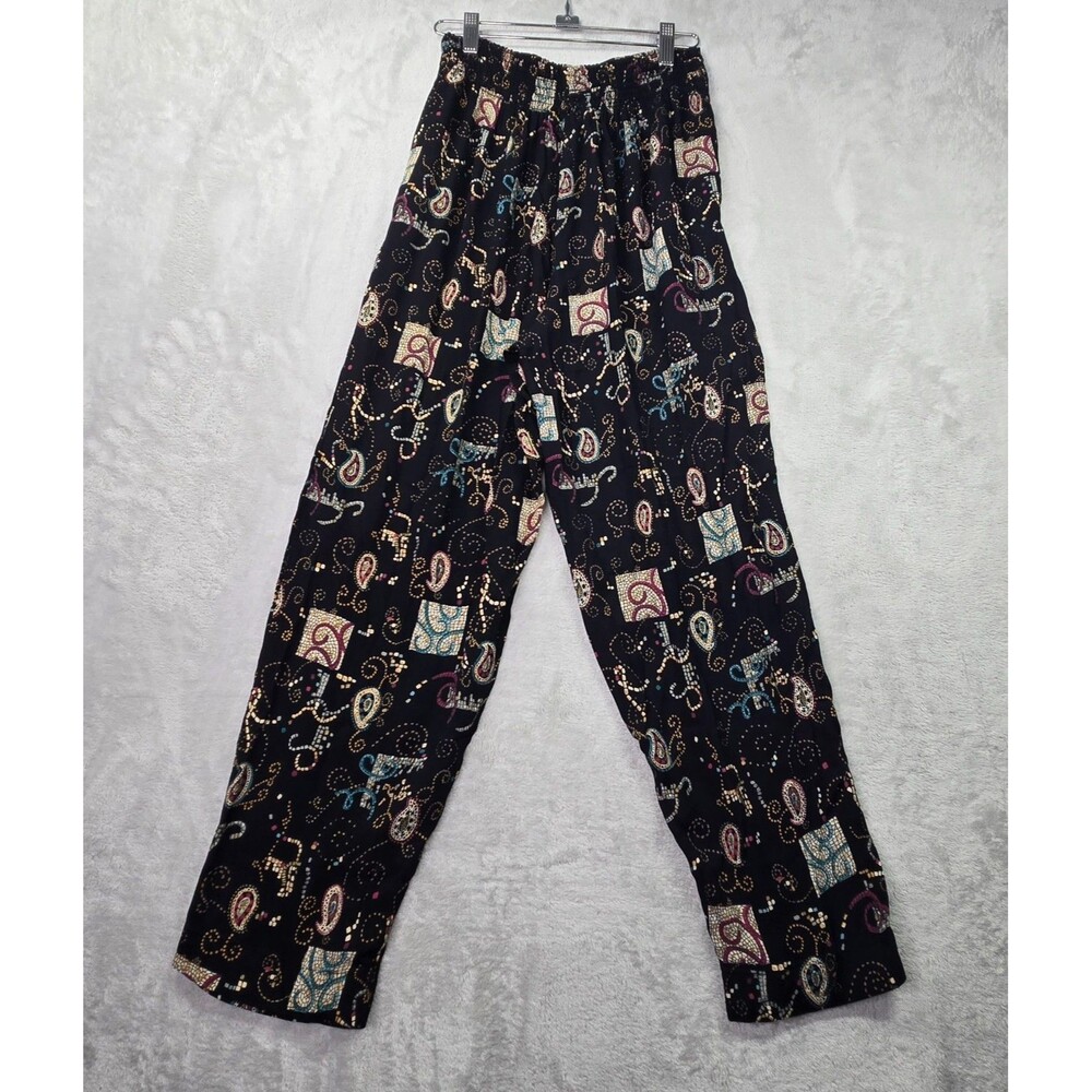 Carole Little Petites Women's 10 Pants Pull On 80s VTG Black Paisley Print